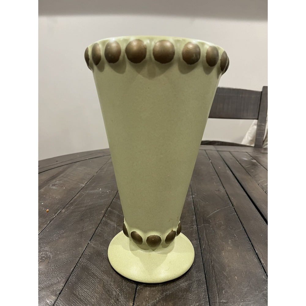 Vtg Haeger Pottery USA Floral Vase Beaded‎ Ceramic Planter Green Gold 631-72
